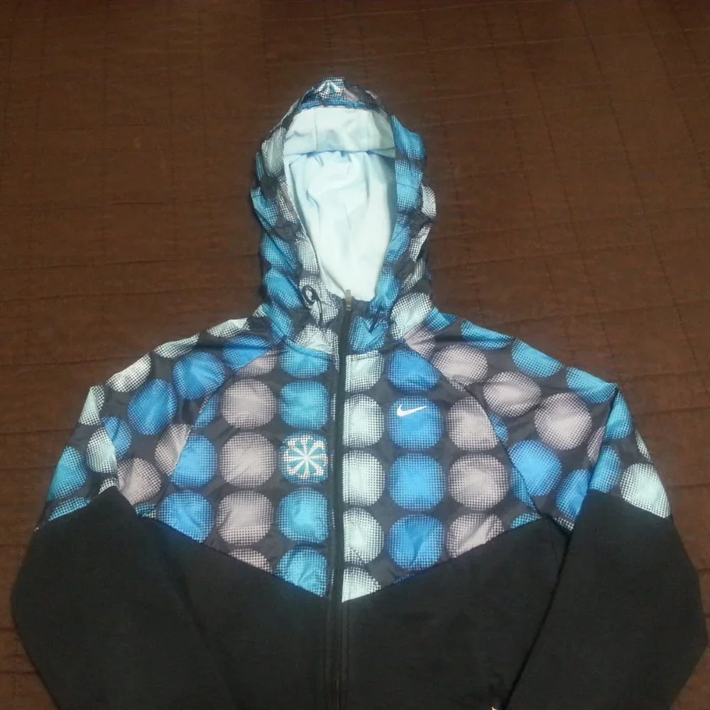 Nike Jacket Windrbreaker Running Dri Fit Hooded Women's Small Black Blue - Picture 4 of 12